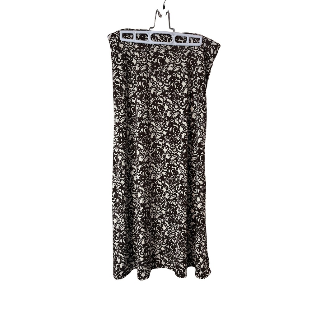 Cady Jane Brown‎ White Floral Paisley Maxi Skirt Stretch Boho Large